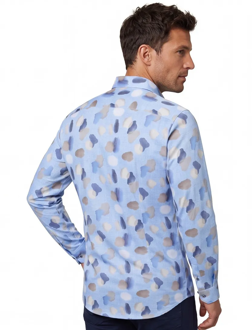 Blue Industry casual overhemd lichtblauw vlekken print katoen slim fit