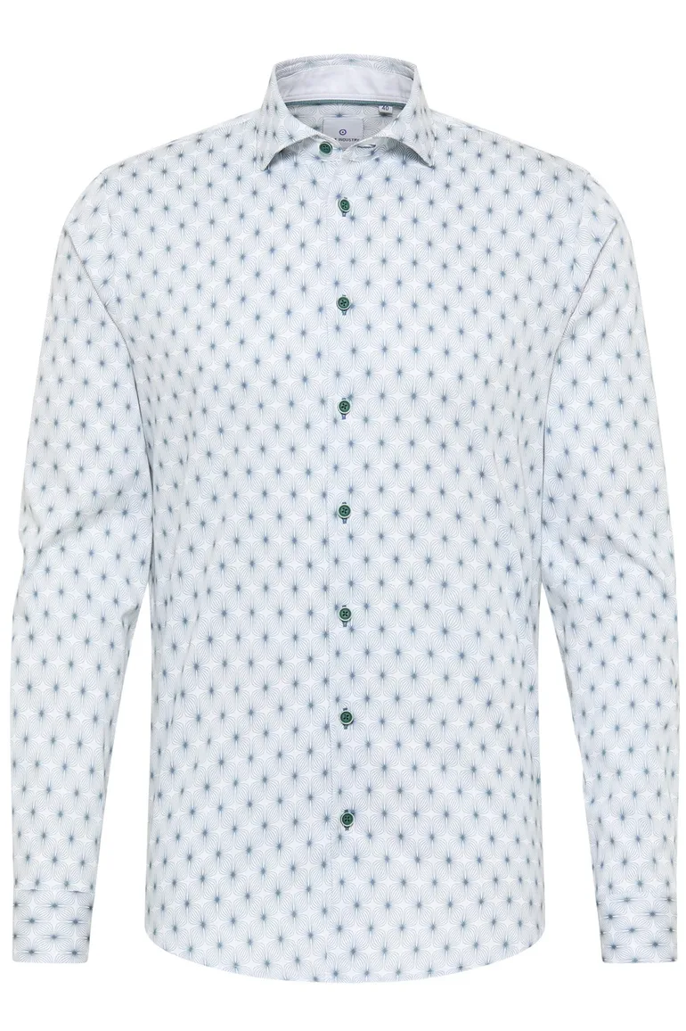casual overhemd Blue Industry lichtblauw geprint katoen slim fit