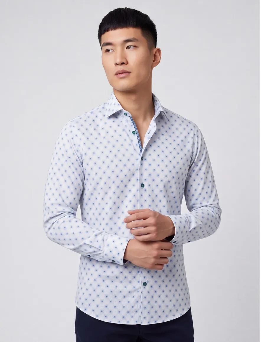 Blue Industry overhemd slim fit lichtblauw geprint