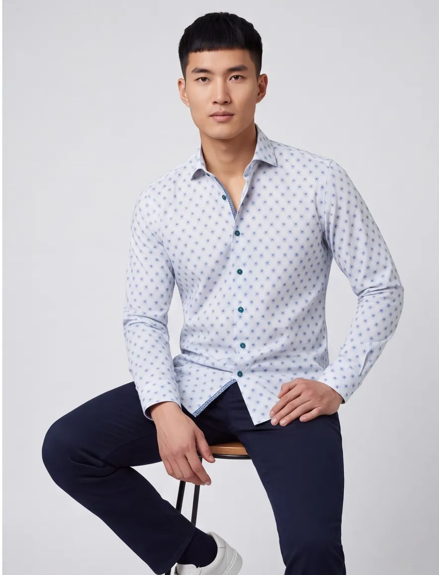 Blue Industry overhemd slim fit lichtblauw geprint