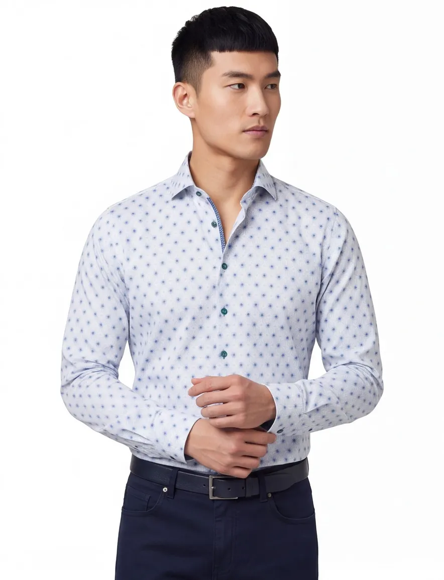 Blue Industry overhemd slim fit lichtblauw geprint