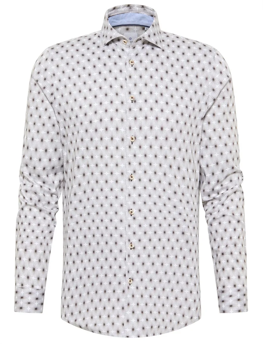 casual overhemd Blue Industry bruin geprint katoen slim fit