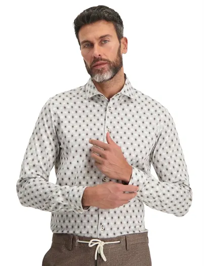 Blue Industry casual overhemd Blue Industry bruin geprint katoen slim fit