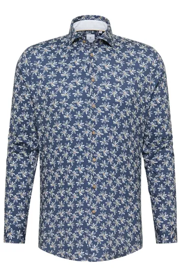 Blue Industry casual overhemd Blue Industry donkerblauw geprint katoen slim fit