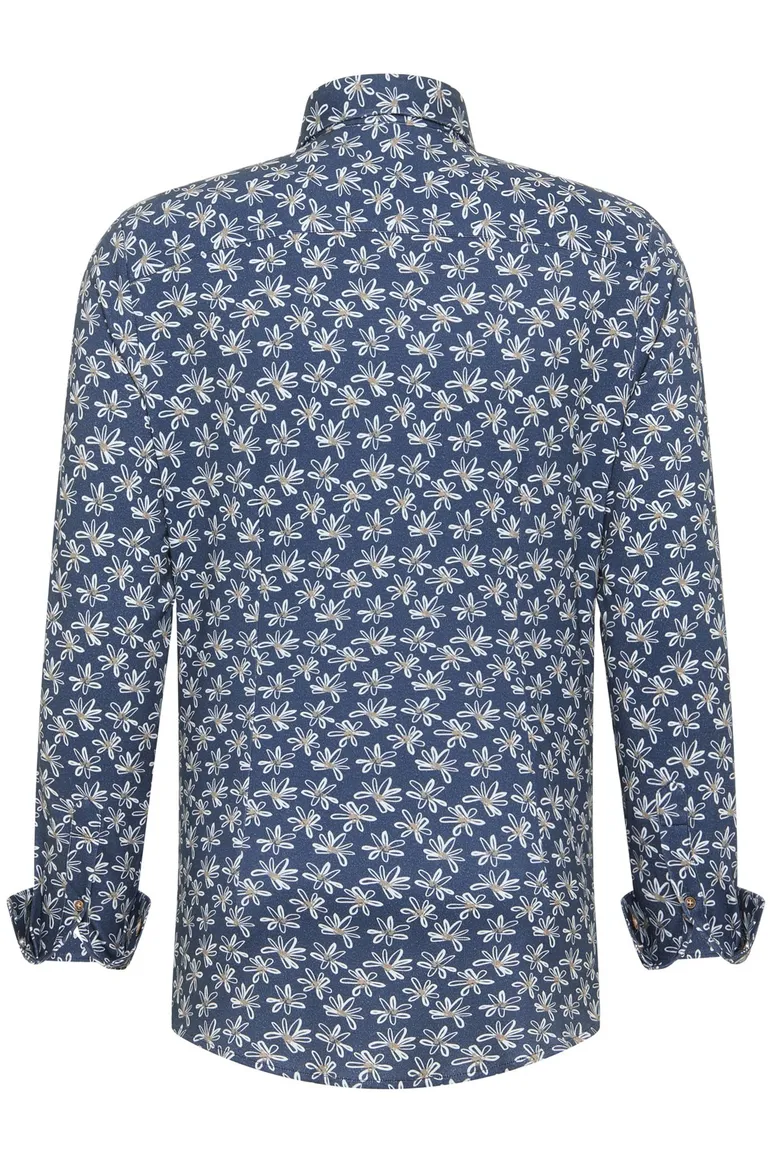 casual overhemd Blue Industry donkerblauw geprint katoen slim fit