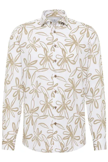 Blue Industry casual overhemd Blue Industry wit geprint linnen slim fit