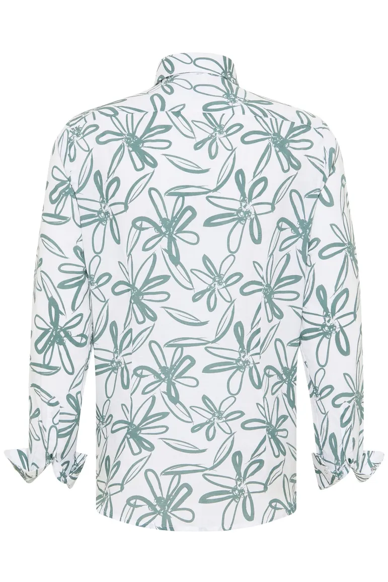 casual overhemd Blue Industry wit geprint linnen slim fit