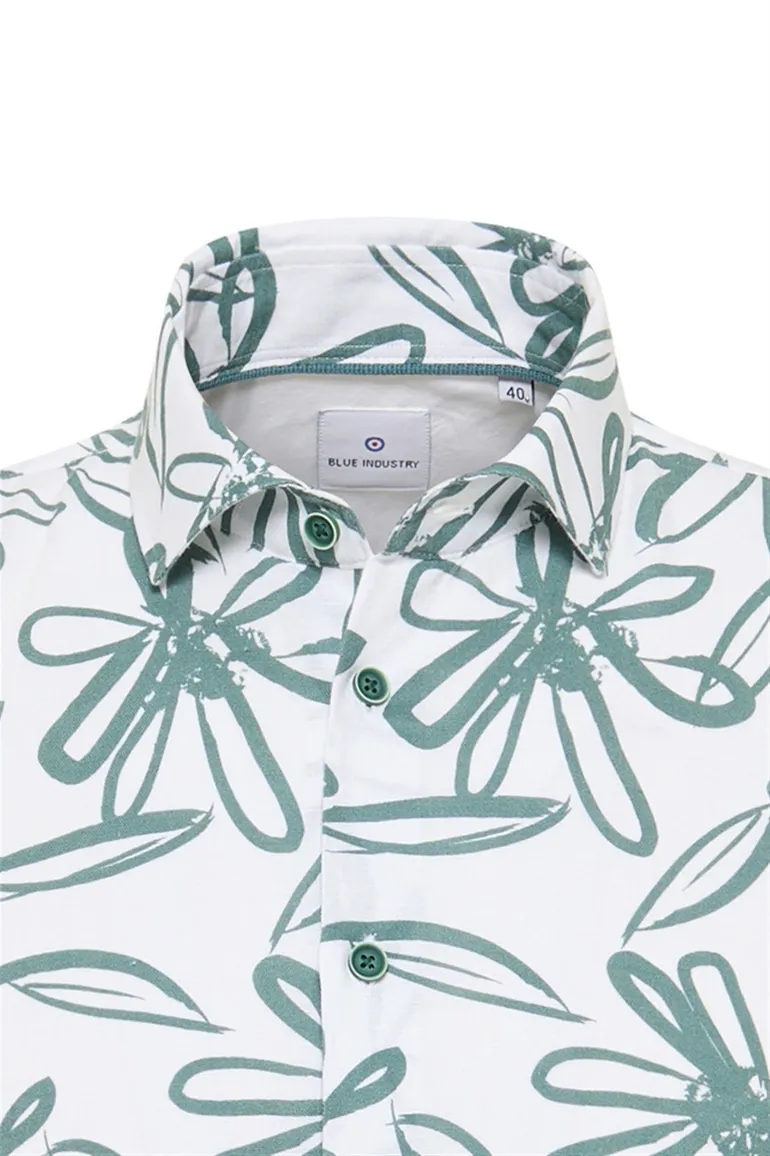 casual overhemd Blue Industry wit geprint linnen slim fit