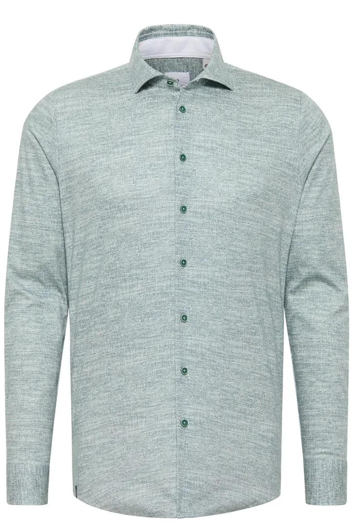 Blue Industry casual overhemd semi-wide spread boord groen katoen slim fit