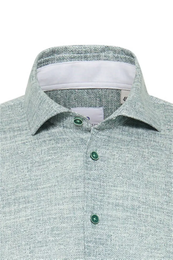 Blue Industry casual overhemd semi-wide spread boord groen katoen slim fit