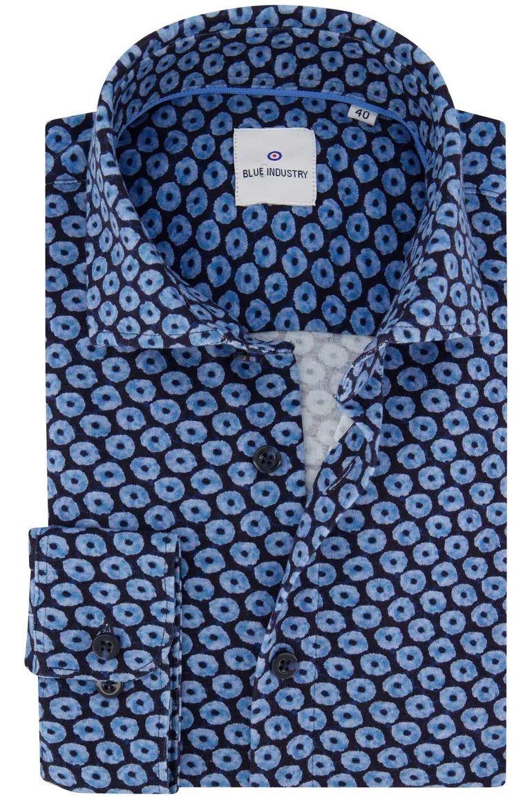 Blue Industry overhemd blauw geprint