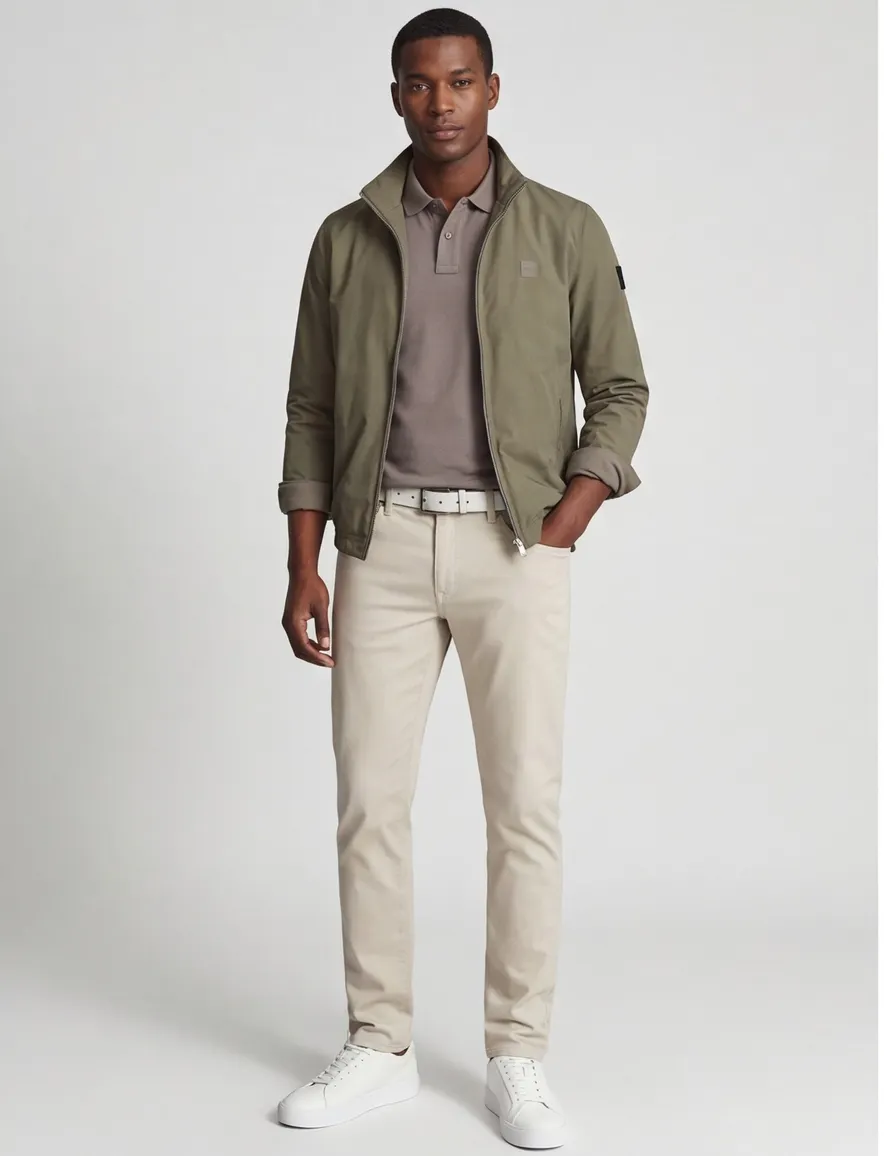 Pierre Cardin tussenjas groen effen rits normale fit