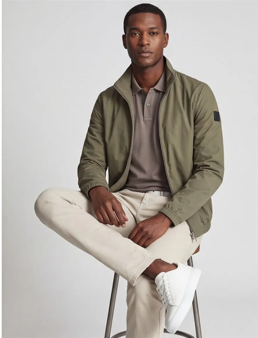 Pierre Cardin tussenjas groen effen rits normale fit