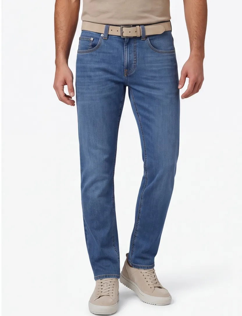 Pierre Cardin 5-pocket blauw effen Lyon