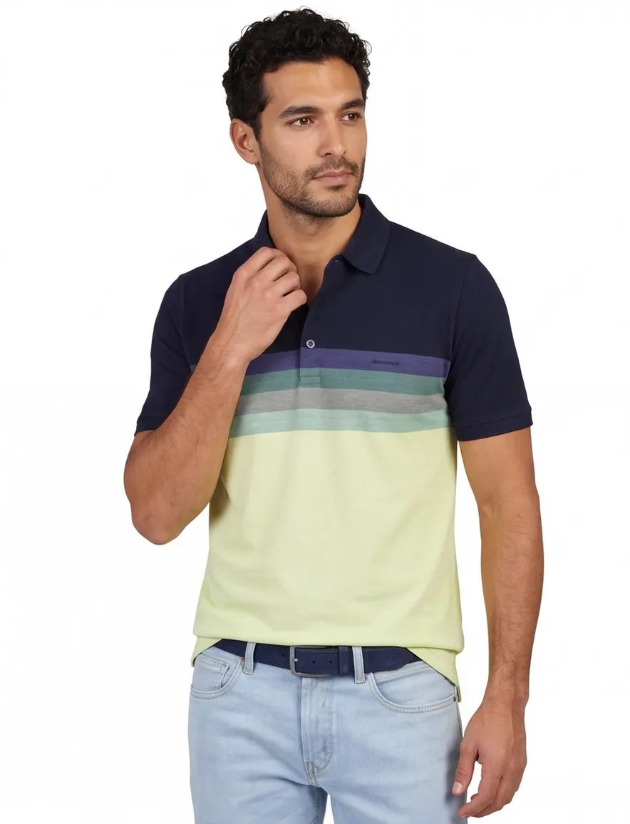 Pierre Cardin poloshirt blauw gestreept katoen