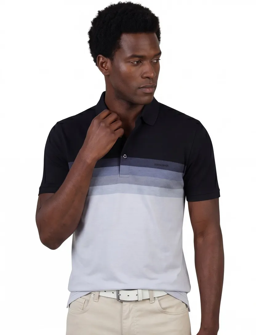 Pierre Cardin poloshirt donkerblauw gestreept katoen