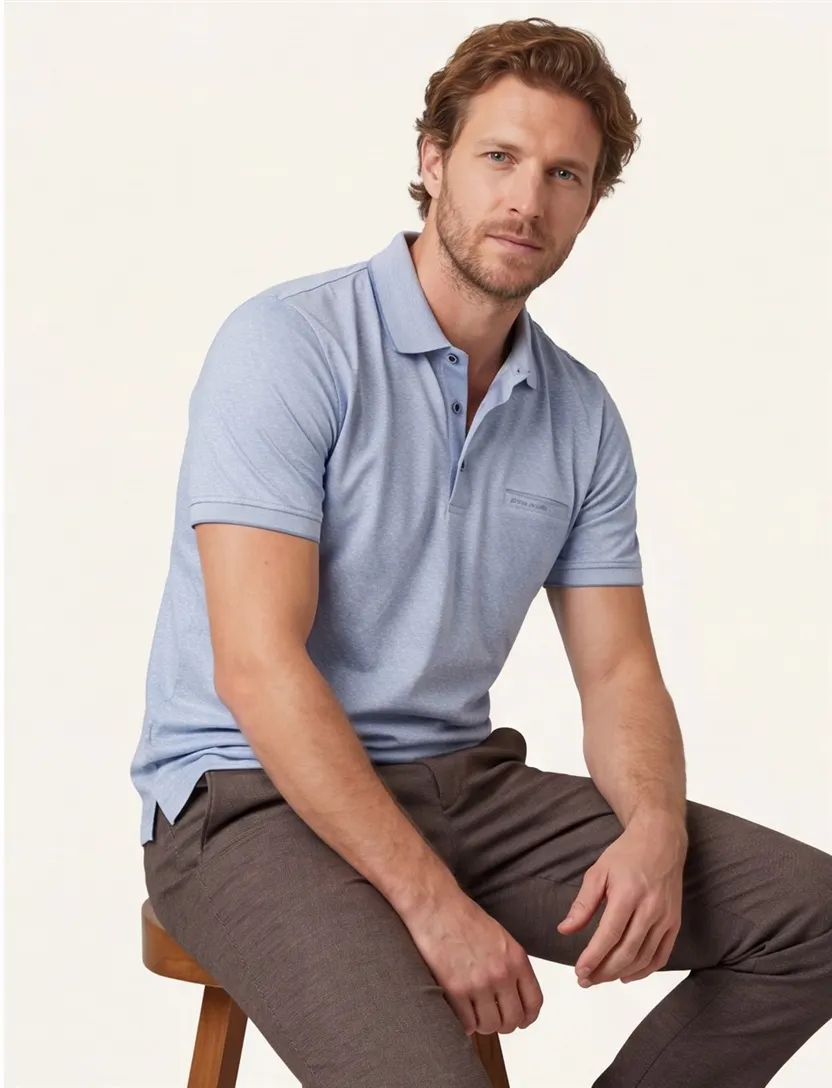 Katoenen Pierre Cardin polo normale fit blauw effen