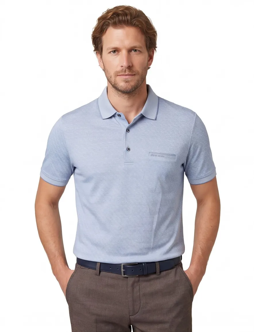 Polo Pierre Cardin normale fit blauw effen katoen