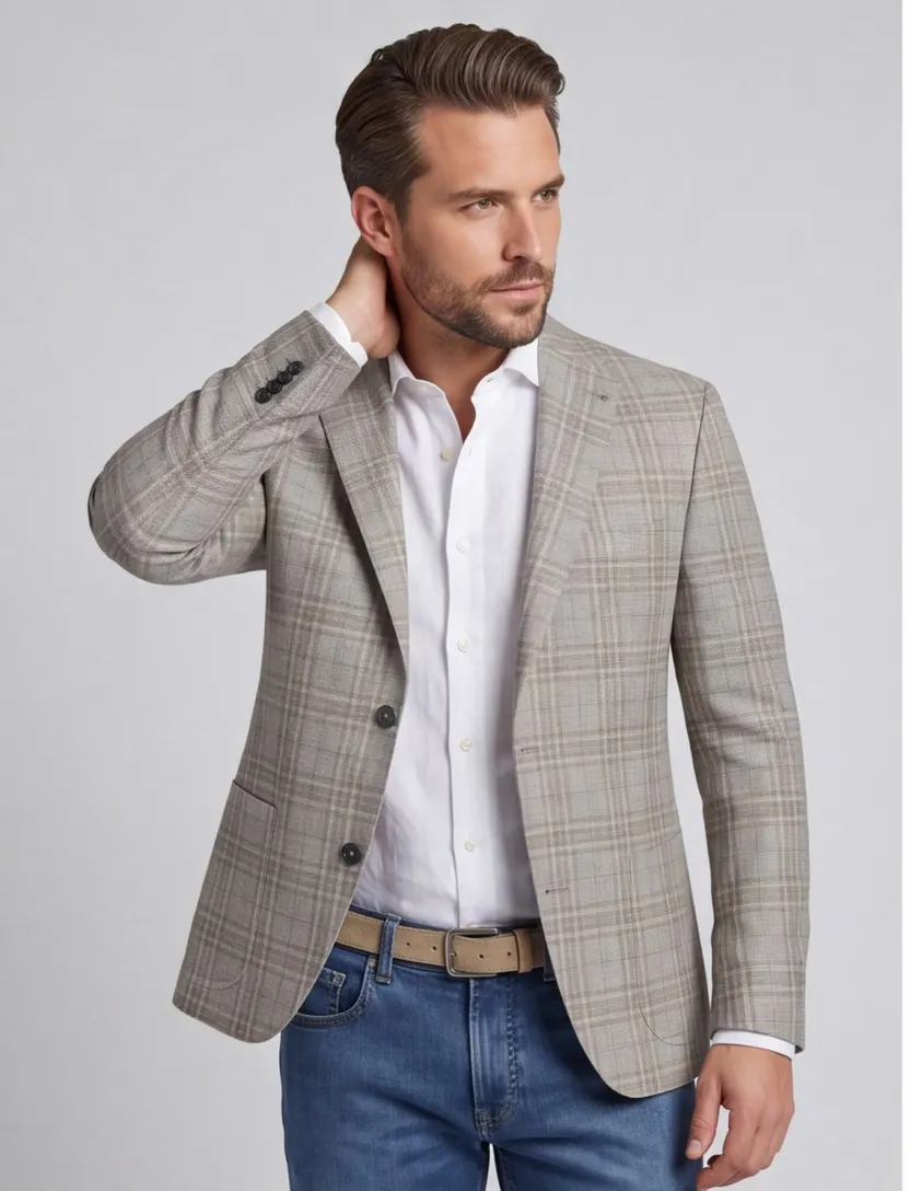Roy Robson colbert beige geruit linnen