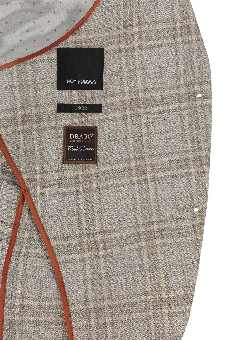 Roy Robson colbert beige geruit linnen