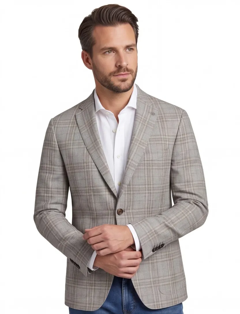 Roy Robson colbert beige geruit linnen