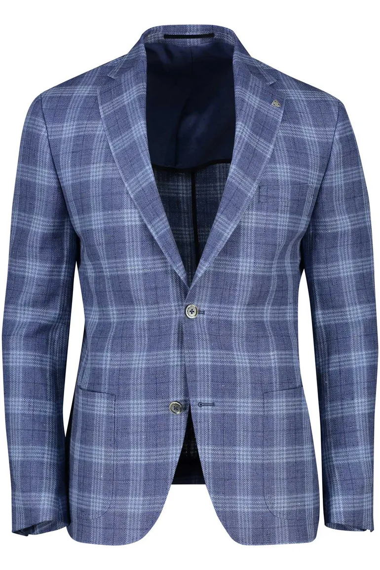 Roy Robson colbert blauw geruit linnen