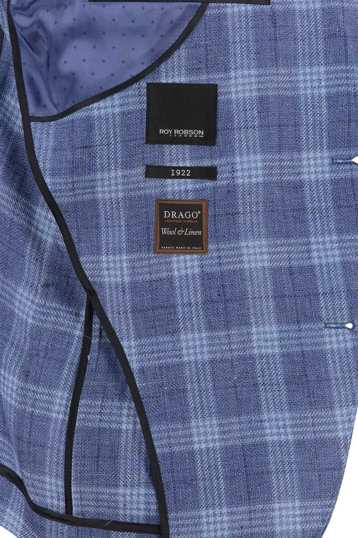 Roy Robson colbert blauw geruit normale fit