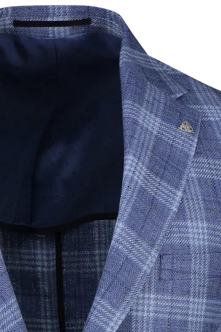 Roy Robson colbert blauw geruit normale fit