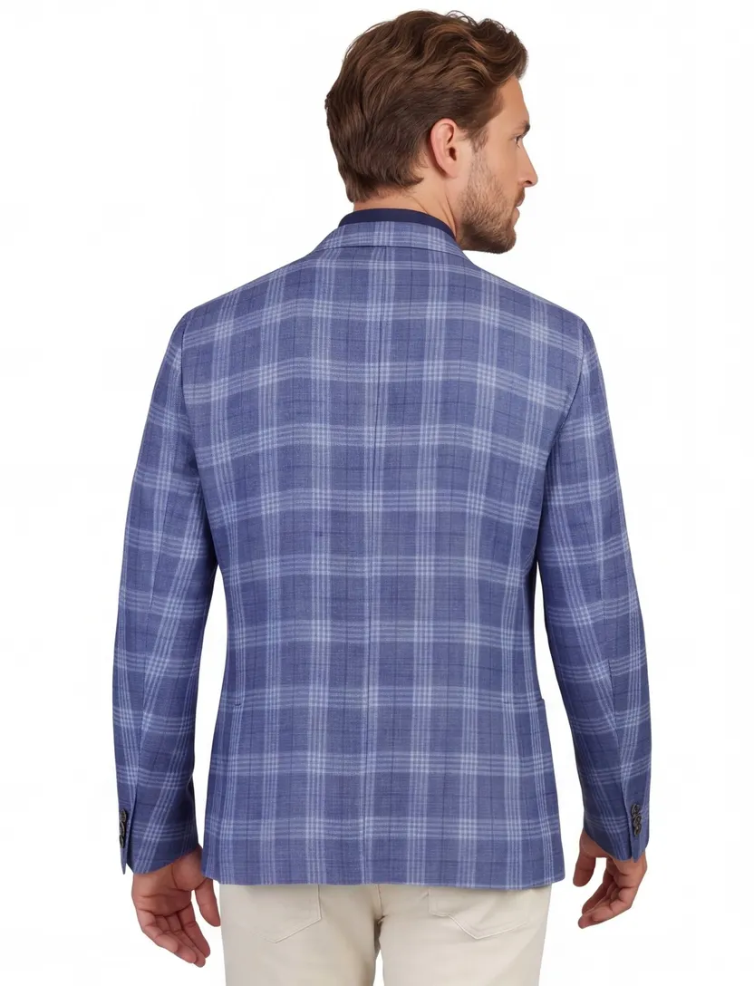 Roy Robson colbert blauw geruit normale fit