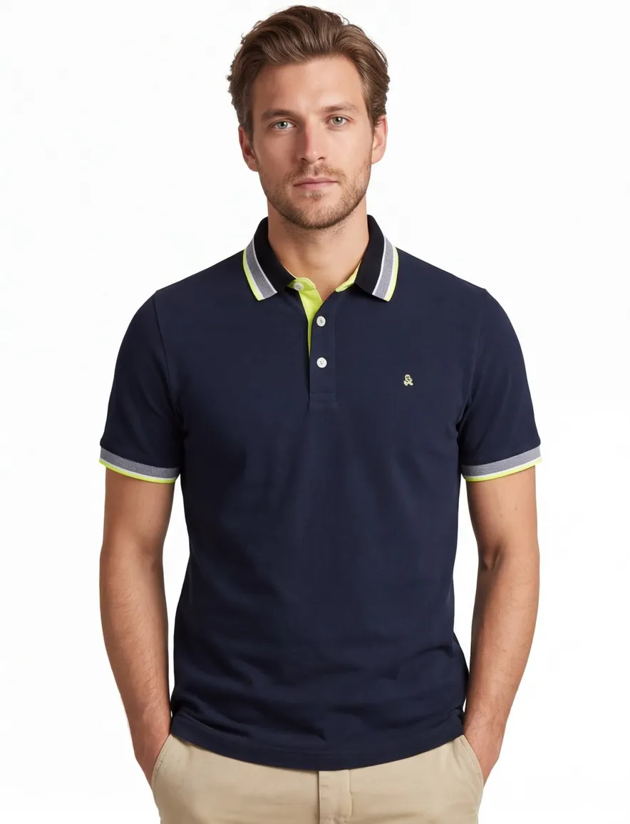 Jack & Jones polo normale fit donkerblauw effen katoen