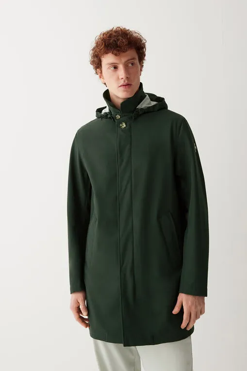 Colmar tussenjas groen effen rits + knoop slim fit capuchon afneembaar