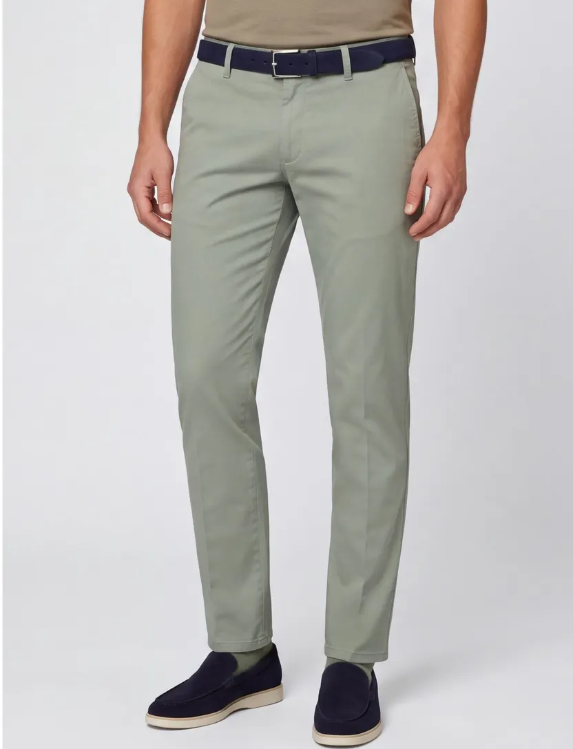 Brax chino groen effen katoen Silvio Slim Fit