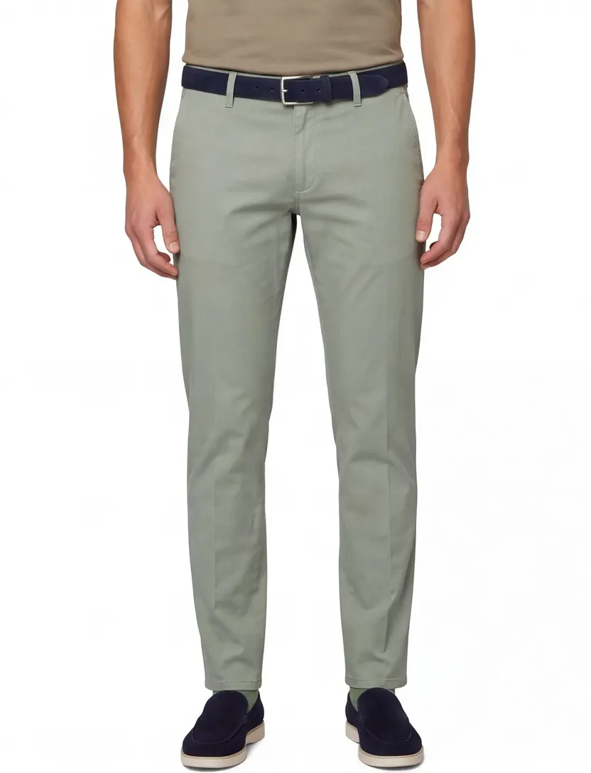 Brax chino groen effen katoen Silvio Slim Fit