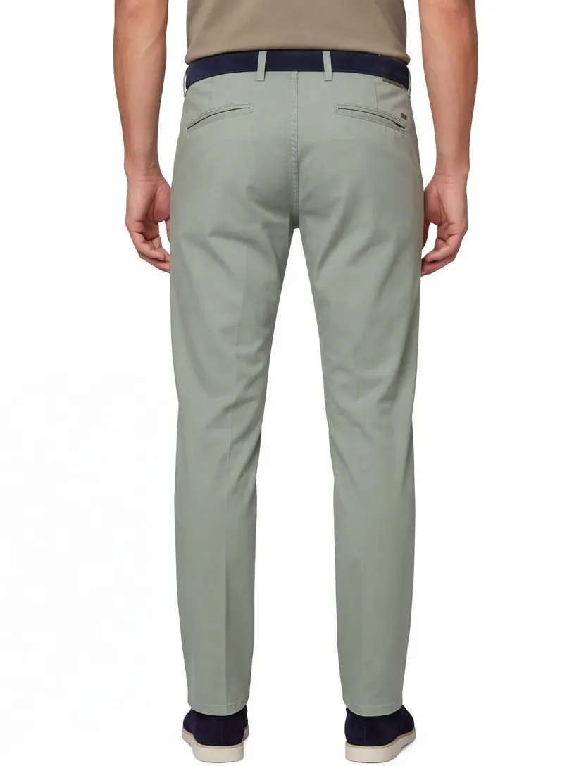 Brax chino groen effen katoen Silvio Slim Fit