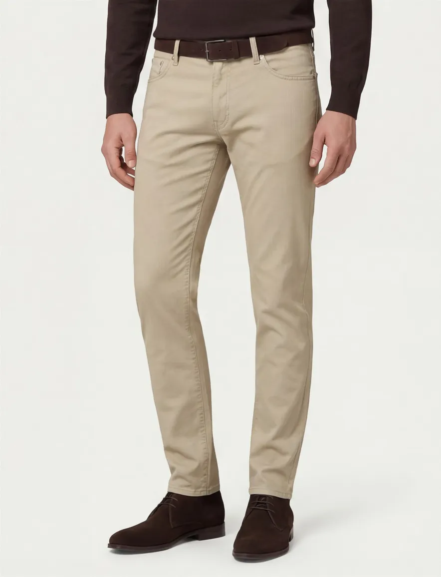 Beige Brax broek effen katoen