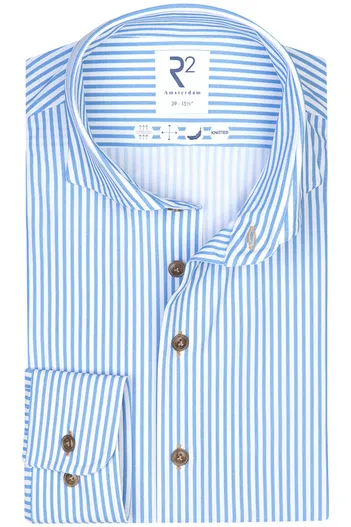R2 Mouwlengte 7 overhemd R2 slim fit lichtblauw gestreept katoen