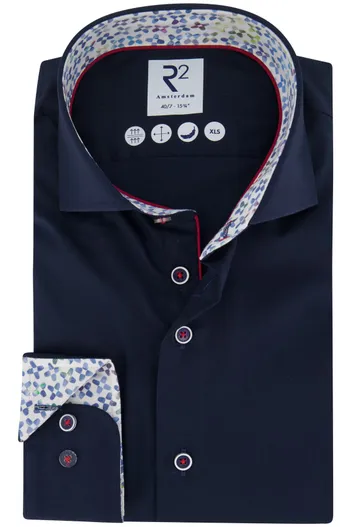 R2 Zakelijk R2 overhemd normale fit navy effen katoen