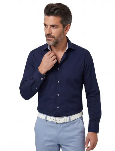 R2 R2 business overhemd normale fit donkerblauw effen katoen wide spread collar