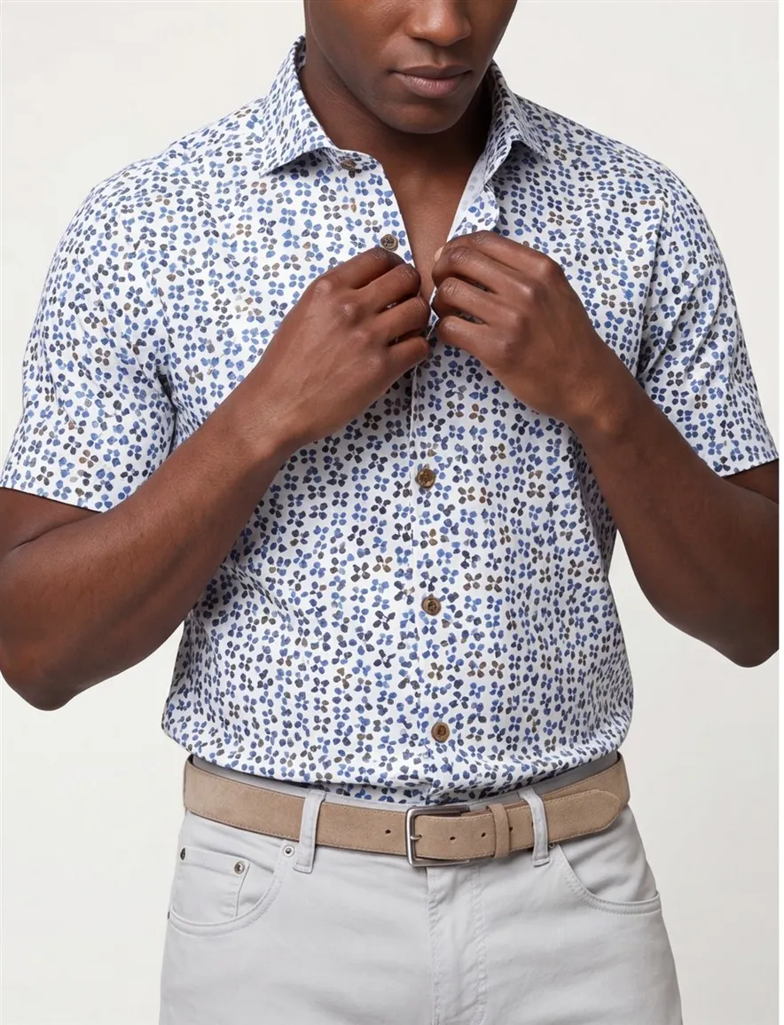 R2 business overhemd slim fit blauw geprint katoen