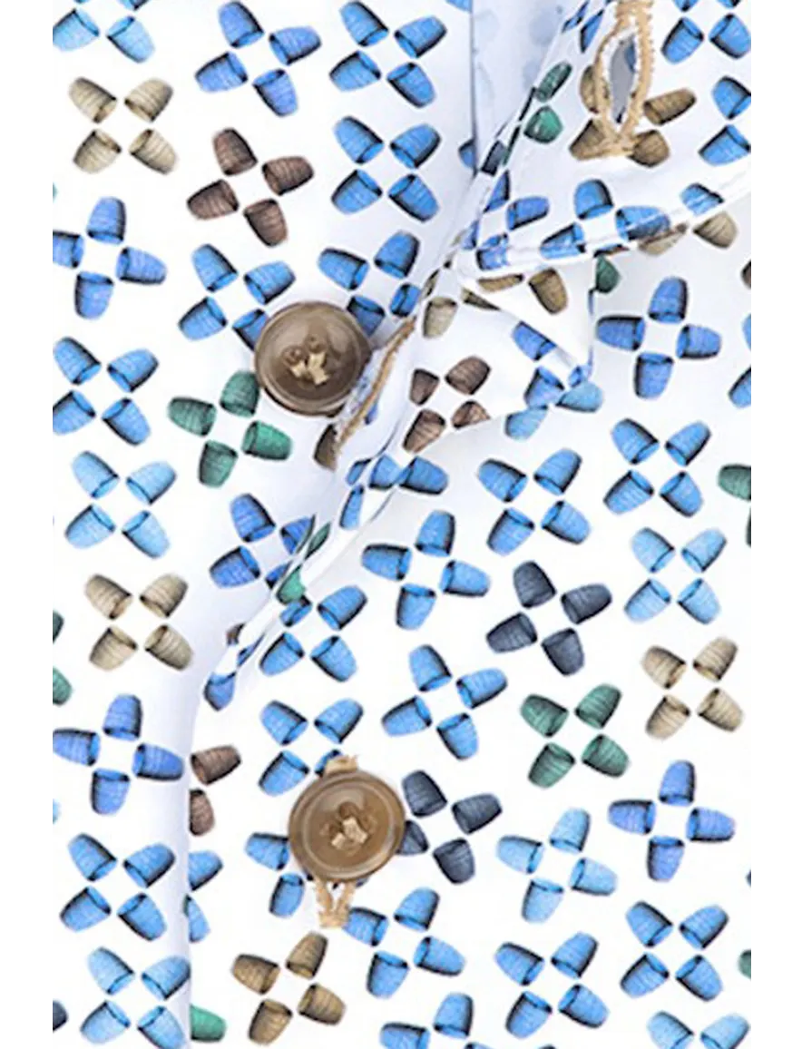R2 overhemd wit blauw geprint