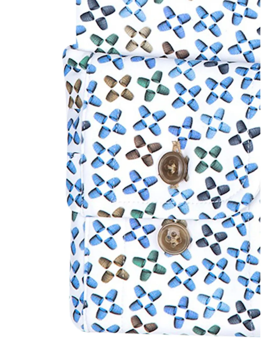 R2 business overhemd slim fit blauw geprint katoen