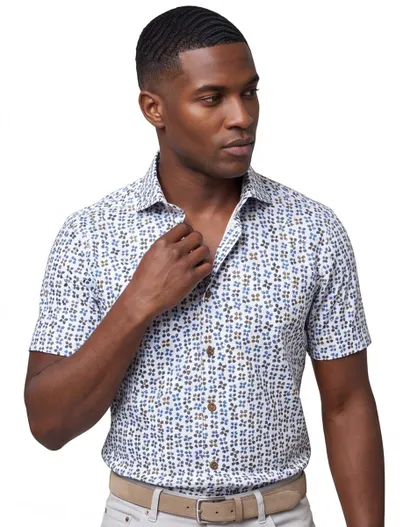 R2 R2 business overhemd slim fit blauw geprint katoen