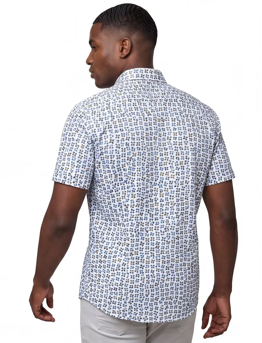 R2 business overhemd slim fit blauw geprint katoen
