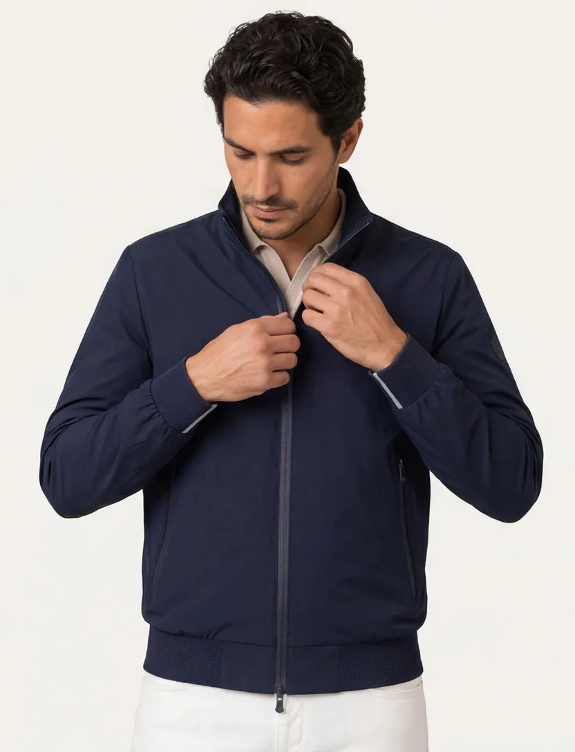 People of Shibuya zomerjas marineblauw normale fit effen rits