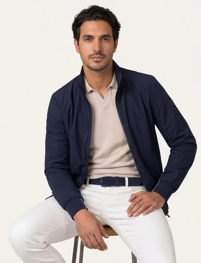 People of Shibuya zomerjas marineblauw normale fit effen rits