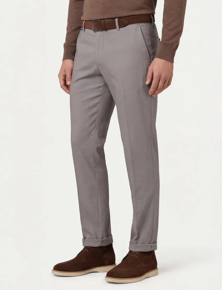 katoenen broek Eurex grijs effen katoen