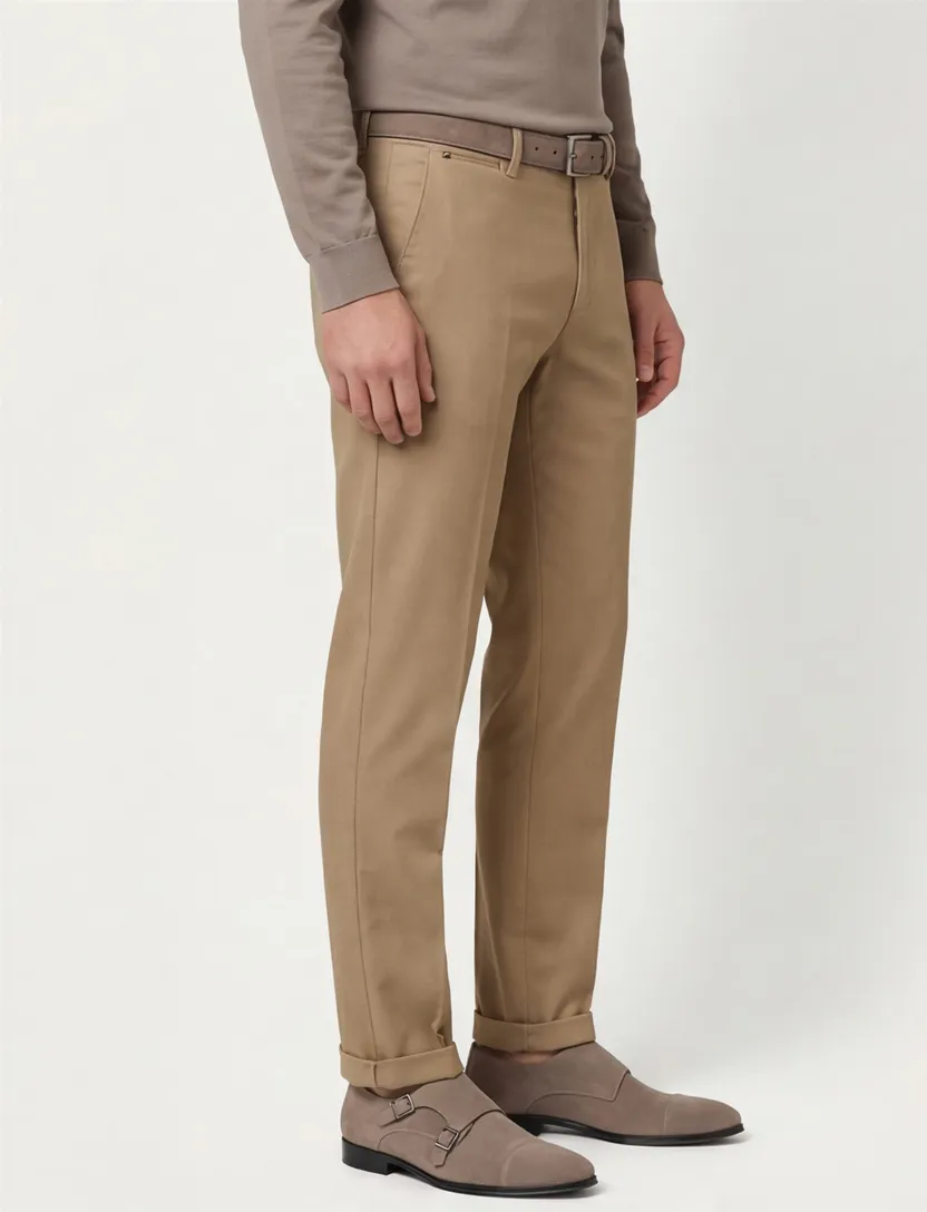 Eurex Joe broek camel effen katoen
