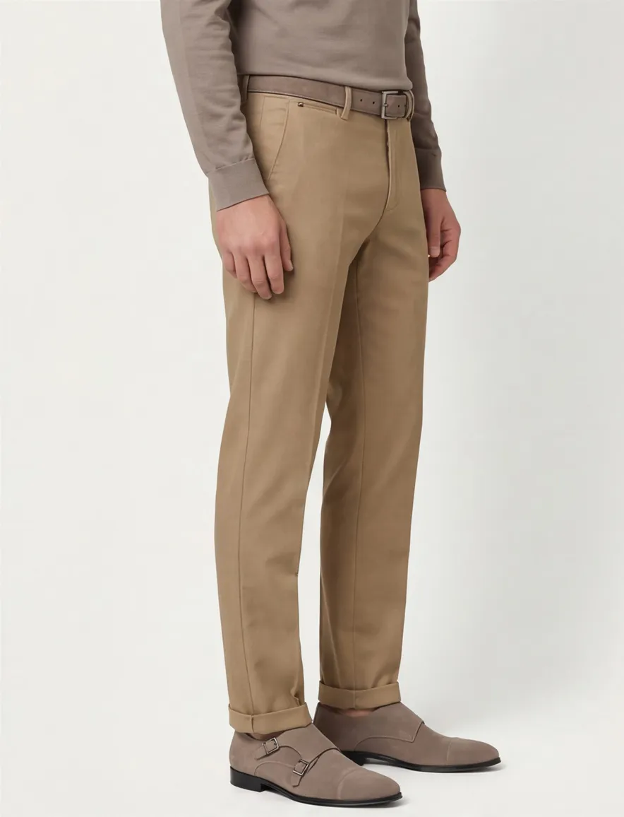katoenen broek Eurex bruin effen katoen