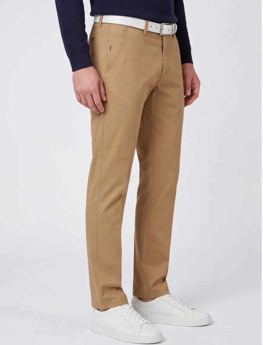 Eurex Jim broek camel effen katoen wijde fit