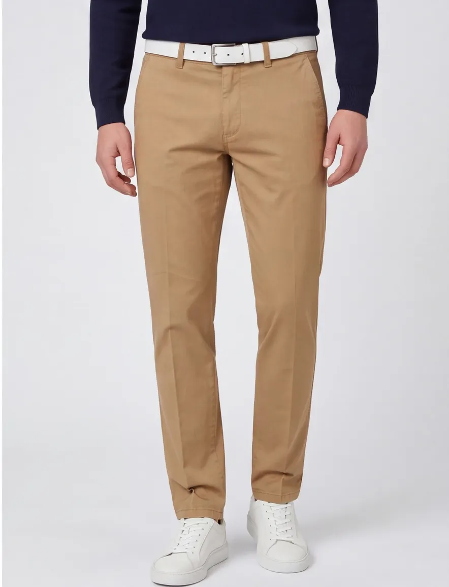 Eurex Jim broek camel effen katoen wijde fit